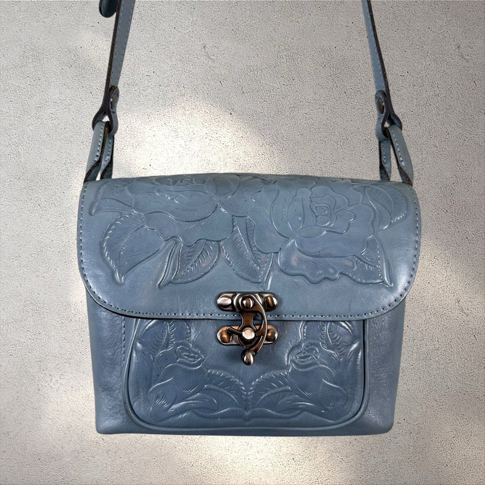 Patricia Nash Leandra Flap Crossbody Rosetool Safflower Blue Purse Bag